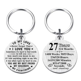 27th Anniversary Keychain Gifts - Steel Engraved 27 Year Anniversary Decorations - 27 Yr Anniversary for Men Husband Women Wife