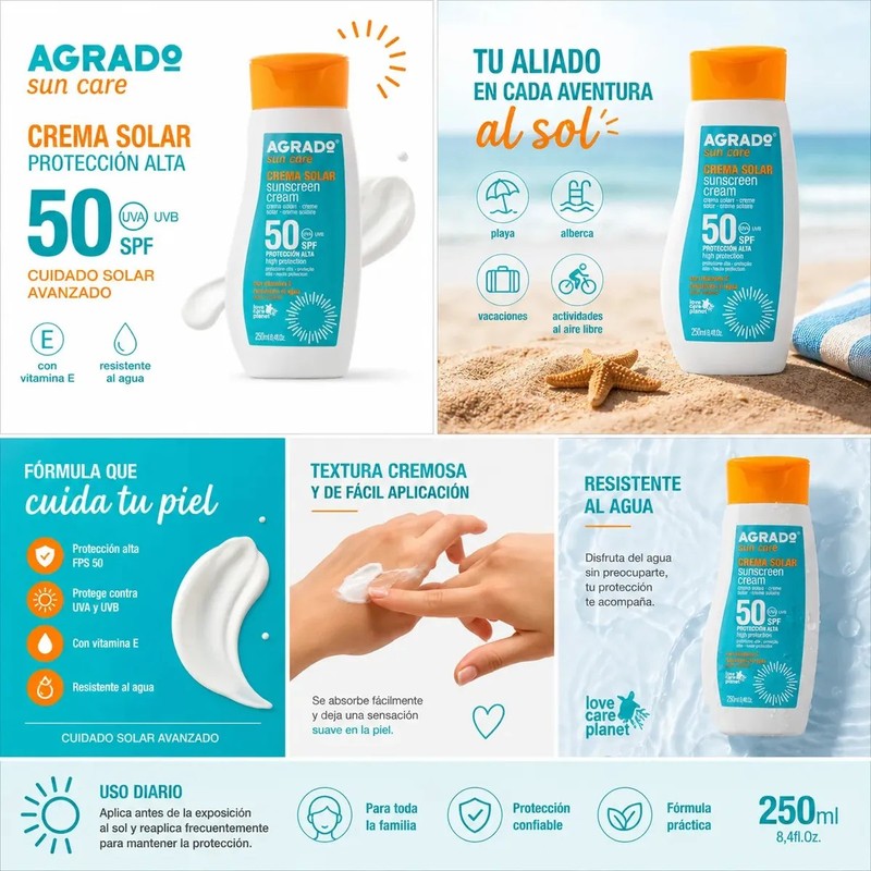 Bloqueador Solar Crema Fps50 Vitamina E Agrado 250ml