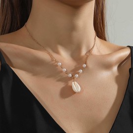 Xmsrn Vintage Perlenhalsband Halskette Boho Kauri Anhänger Halskette Boho Perlenhalsband Halskette Muschel Kauri Halskette Für Frauen