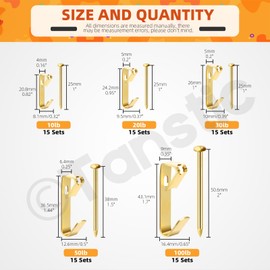 Tanstic 75 Sets Picture Hangers, 5 Sizes Picture Hanging Kit Including 10lb/20lb/30lb/50lb/100lb Picture Hanging Hooks with Nails for Painting, Picture, Clock (Gold)