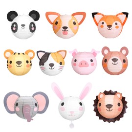 Fontien 10 Pcs Animal Paper Lanterns, Jungle Party Decoration Elephant Lion Rabbit Lanterns for Birthday Party Kids Bedroom