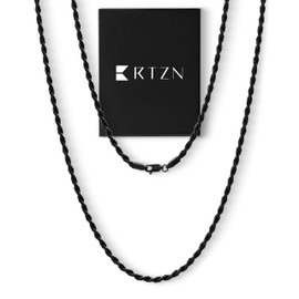 RTZN® Black Rope Chain for Men – 3mm Mens Chain Necklaces – Premium Diamond-Cut Stainless Steel Black Rope Necklace for Men – NON-TARNISH & 100% Waterproof Luxurious Mens Jewelry Necklace (24" Inches)