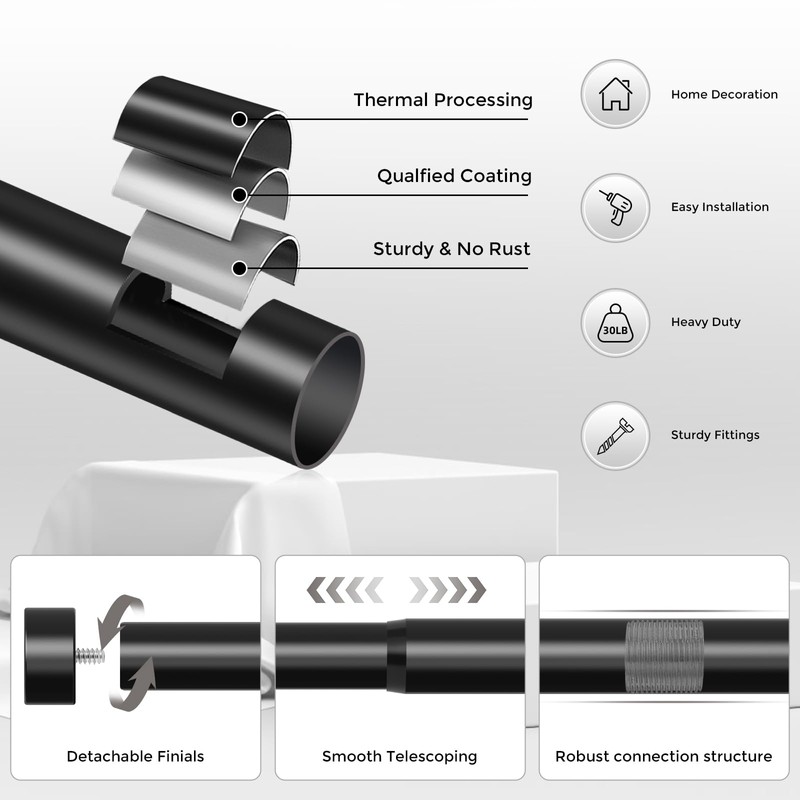VOIIY 2 Pack Curtain Rods for Windows 48 to 84