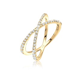 Elli Women's 925 Sterling Silver Gold Plated Zirconia Crossed Ring, Size P