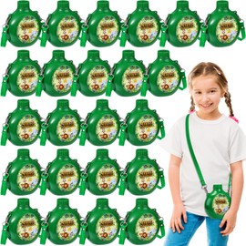 Safari Theme Party Supplies Jungle Kids Canteens with Straps Bulk 10 oz Plastic Reusable Animal Water Bottle Canteens for Kids Camping Adventure Birthday Party Supplies (24 Set)