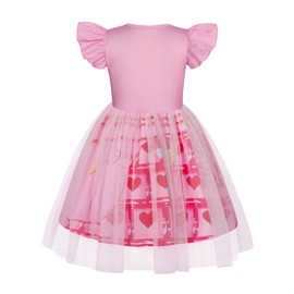 AmzBarley Descendants Costume Kids Girls The Rise of Red Dress Children Short Sleeve Hearts Dress up Holiday Performance Role Playing Clothes Pink 5-6 Years 120