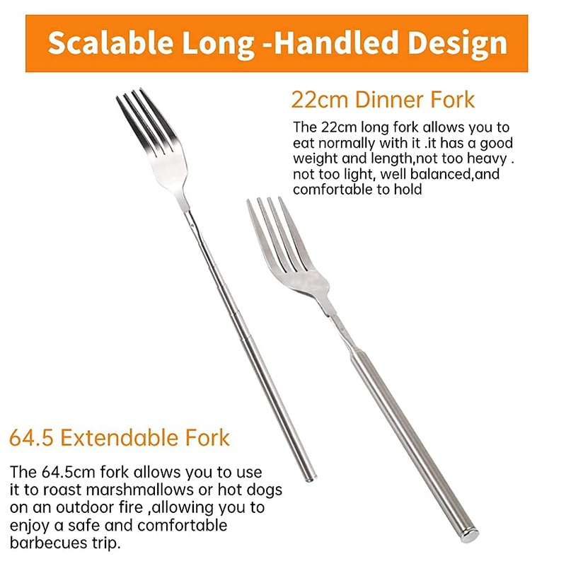 Extendable Fork, Telescoping Marshmallow Roasting Fork Stainless Steel Long Handle