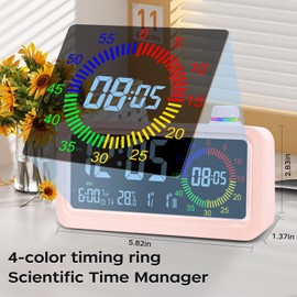 Lychee Digital Alarm Clock, Visual Colour LED Screen Alarm Clock with Timer, 2 Brightness Levels, 3 Volume, 3 Alarm Clock, Snooze, 12/24 Hours, 60 Minutes Countdown (Pink)