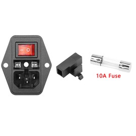 PNGKNYOCN 6A 250V Rocker Switch Power Socket Inlet Module Plug 10A Fuse with Indicator Light 18 AWG Cable 3 Pin IEC320 C14, for Household Appliances or DIY Device（2-Pack）