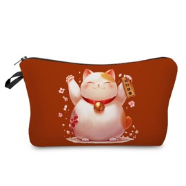 Livel lhood Fortune Cat Makeup Bag Cute Small Organizer Zipper Pouch Fortune Cat Coametic Bag Birthday Present for Women Friends -3