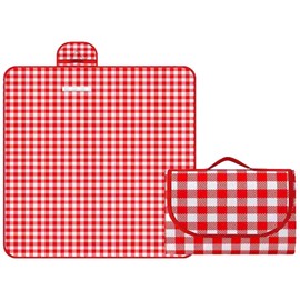 Satiskid Picnic Blanket,200 X 300cm Extra Large Thicken Picnic Mat, Portable Foldable Beach Blanket with Carrying Handle, Sandproof & Moisture Proof for Outdoor Camping Beach Family Picnic, Red Plaid