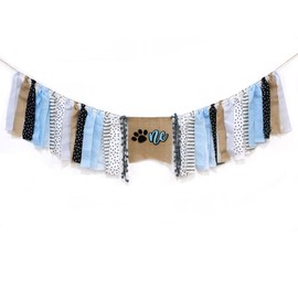 Puppy Dog First High Chair Banner，Boys Paw Print Birthday Banner Burlap, Blue Puppy Pawty Dog Theme Highchair Banner for 1st Puppy Dog Birthday Decor,Lets Pawty Decorations, Baby Shower