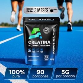 AMARTE LABS Creatina Monohidratada Micronizada 450g 90 Porciones 5g por Scoop Sin Sabor Sin Azúcar