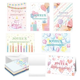 Well tile 30 Pack French Birthday Cards with Envelopes and Stickers 4x6 Inch-Birthday Thank You Cards Joyeux anniversaire Greeting Cards for Birthday Party Holiday Baby Shower, Christmas
