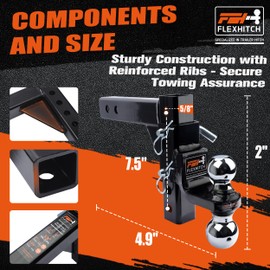 Adjustable Trailer Hitch Ball Mount for 2" Receiver, 5" Drop/Rise Drop Hitch, 2" and2-5/16 Ball with 5000 and 7500 lbs GTW