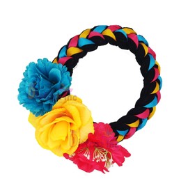 Diadema Floral Mexicana Tocado Tehuana con Flores Artificiales, Base Trenzada Negra, Estilo Adelita para Eventos Culturales