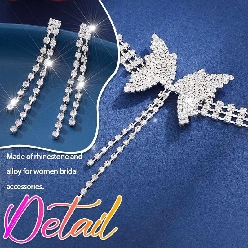 Aukmla Silver Rhinetsone Wedding Jewelry Sets Butterfly Choker Necklace Set