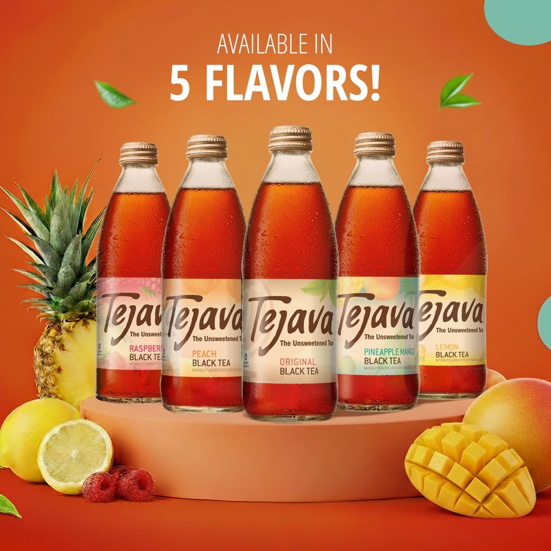 Tejava Peach Black Iced Tea, 24 Pack, 12oz Glass Bottles,