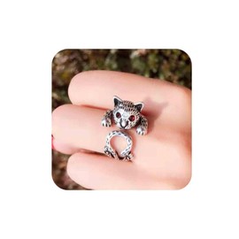 Aneneiceera Vintage Ruby Leopard Rings Silver Leopard Knuckle Rings Red Crystal Leopard Finger Rings Punk Adjustable Cat Ring Hand Jewelry for Women