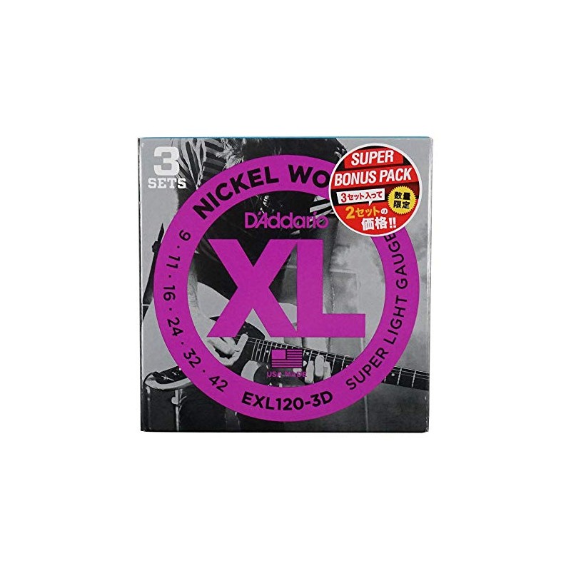 D'Addario EXL120-3DBP Electric Guitar Strings Set of 3, Super Bonus