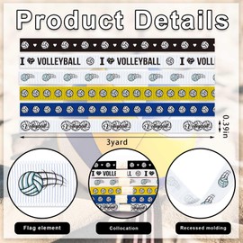 Threetols Threetols 6 Rolls 18 Yards Volleyball Ribbons, 3/8" Black White Dot Grosgrain Ribbons Sport Blue Yellow Ball Ribbons Wrapping Craft Ribbons for Sport Team Decoration and Theme Party Decorations