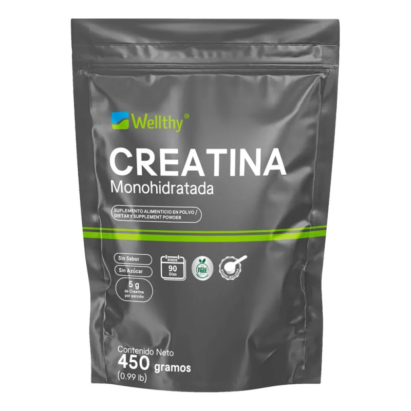 Creatina Monohidratada 450 Gr Wellthy 90 Porciones Sabor Sin Sabor