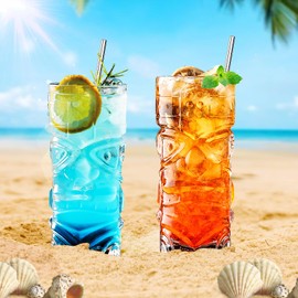 INFTYLE Clear Tiki Glasses Set of 2-14 oz Modern Bar Tiki Cocktail Glasses Perfect for Exotic Cocktails,Mai Tai, Hawaiian Style Cocktails, Tropical Island Drinksware Set(Clear-2)