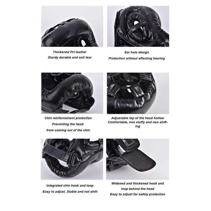 Boxing Headgear Black Head Guard Large Full Coverage PU Shock