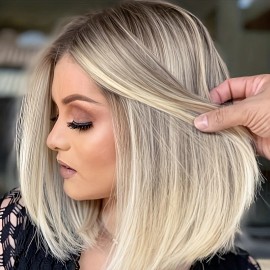 Unbranded Ladies’ Blonde Highlighted Bob Wig - Elegant Short Straight Synthetic Hair