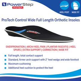 PowerStep ProTech Control Wide Orthotic Inserts - Medical Grade Orthotics for Wide Feet - Provides Extra Support for Plantar Fasciitis, Heel Pain, Arch Pain, and Overpronation (M 4-4.5 W 6-6.5)