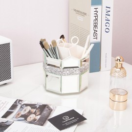 Timetrace ROTATING MIRROR MAKEUP BRUSH HOLDER ORGANIZER STAND 5 SLOTS Cosmetics Vanity Countertop