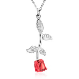 QGJNSGC Cremation Urn Necklace for Ashes Rose Flower Cremation Jewelry Stainless Steel Ashes Pendant for Women Men Keepsake Human Pet Memorial for Jewelry