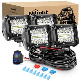 Nilight 4" LED Light Pod Blue Triple Row 2PCS 60W Flood Spot Combo Driving Fog Lights Fishing Hunting Emergency Safety Signal Deck Trailer Lights for UTV Pick-up Van Boat Tractor, 2 Years Warranty