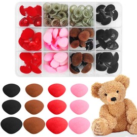 Hengxinchen Pack of 60 Flocking Safety Noses, 3 Sizes Noses for Crochet Animals, 4 Colour D-type Safety Nose with Washers, Plastic Safety Noses for Crochet Animal, Doll, Puppet, Plush Toy