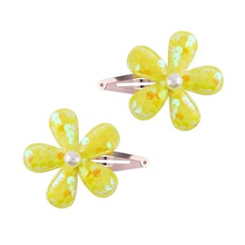 BOENBE LOVED 2Pcs Sequins Flower Hair Clips for Girls Cute Snap Hair Clips with Pearl Hair Barrettes Spring summer Hair Accessories Birthday Party Supplies (yellow)