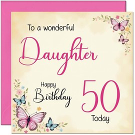 50th Daughter Birthday Card - Beautiful Butterfly Floral Daughters Birthday Card for 50 Year old fifty, fiftieth