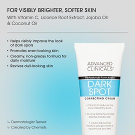 Advanced Clinicals Dark Spot Therapeutic Cream with Vitamin C. Hydroquinone Free. For Age Spots, Blotchy Skin. Face, Hands, Body. Large 8oz Tube. (Two - 8oz)