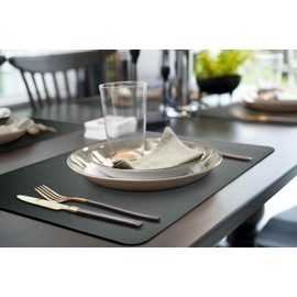 More Décor Faux Leather Placemats for Dining and Kitchen Table - Stain and Heat Resistant, Anti-Slip, Wipable and Washable - Set of 4 and 6 - Solid Colors (Solid Black, 6)