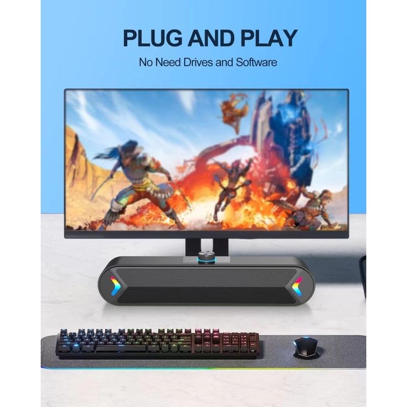 LENRUE Computer Speakers,Wired USB-Powered PC Speakers with 10W Clear Sound,Gaming