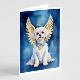 Caroline's Treasures Maltese My Angel Greeting Cards Pack of 8 Blank Cards with Envelopes Whimsical A7 Size 5x7 Blank Note Cards
