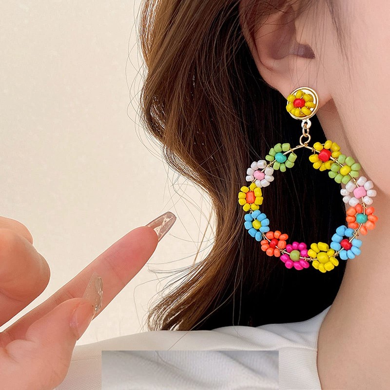 Boho Beaded Hoop Earrings for Women Trendy Boho Jewelry,Bohemian Flower