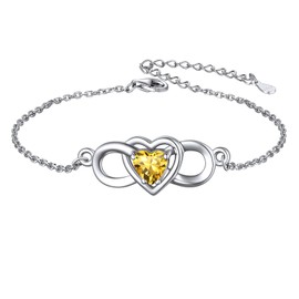 ChicSilver Infinity Heart Bracelet for Women 925 Sterling Silver Dainty Cubic Zirconia CZ Created Yellow Topaz Bracelet November Birthstone Jewelry Birthday Gifts