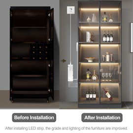 12V COB LED Strip Light, 6 Roll Under Cabinet LED Strip Set with penetrable Wooden Board Hidden Touch Sensor Switch for Wine Cabinet, Shoe Cabinet, Wardrobe, Display Cabinet Ligting (Warm White, 1M)