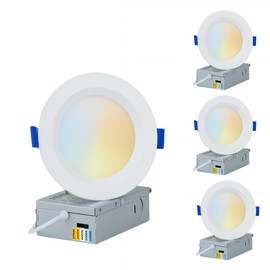 PROCURU Professional 4-Pack 4-Inch 2700K-6000K 5CCT 9W LED, Baffle Style, Heavy Duty Ultra-Thin Recessed Ceiling Slim Downlight, Dimmable, White Trim (VSB45W-4P)