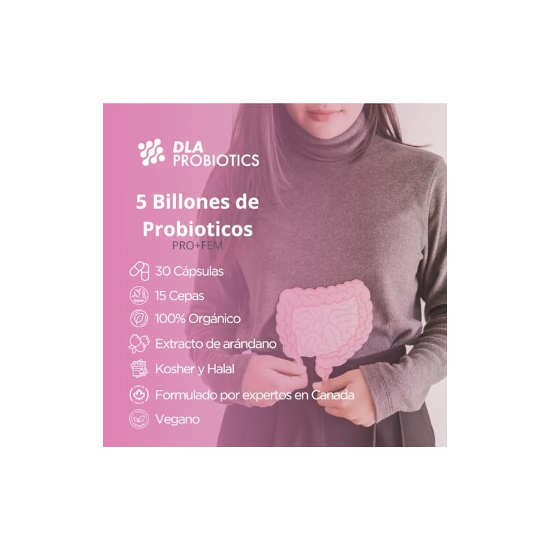 Pro + Fem Probióticos para Mujer 30 capsulas Veganas 5