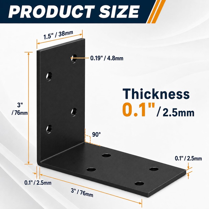 3"x3" Heavy Duty L Brackets, 90 Degree Galvanized Corner Brace,