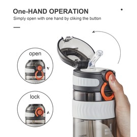 TKK Kids Water Bottle for School with Silicone Straw & Build-in Carrying Handle, Spill-Proof Lid, 18 oz Water Bottle, Dishwasher Safe, Leak-Proof Locking Lid for Outdoor Sports, School Backpack, Black