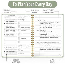 Daily Planner Undated - Simplified To Do List Notebook with Hourly Schedules, Spiral Appointment Organizer, 5.5" x 8.5", Easily Manage Your Tasks and Productivity - Green