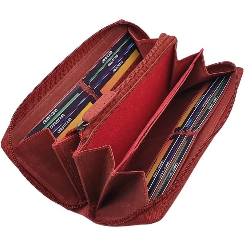 myledershop Large Full-Grain Leather Women's Purse/Purse/Wallet/Purse All Around with Liana