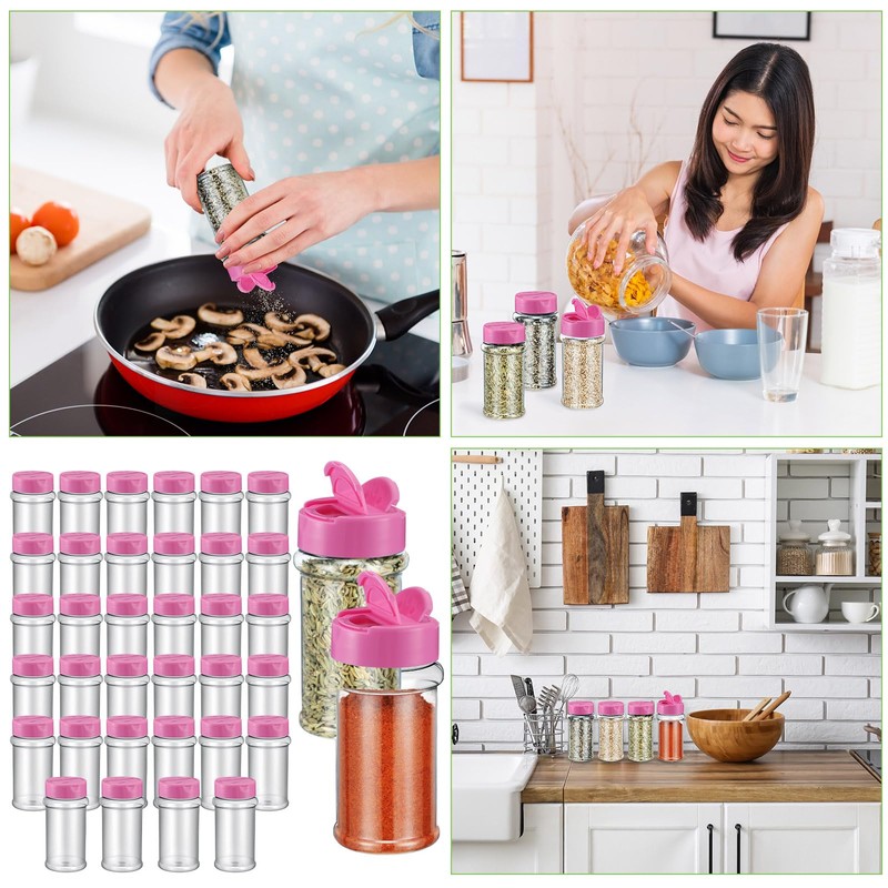 36 Pcs Plastic Spice Jars with Shaker Lids, 5.5oz, Pink